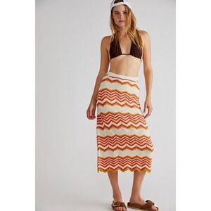 Mother The Cut-it-out Midi Skirt In Orange Sz S